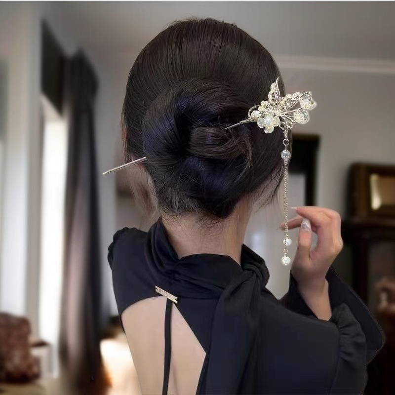 蝶々モチーフの高級感ある中華風ヘアピン・漢服用髪飾り・かんざし