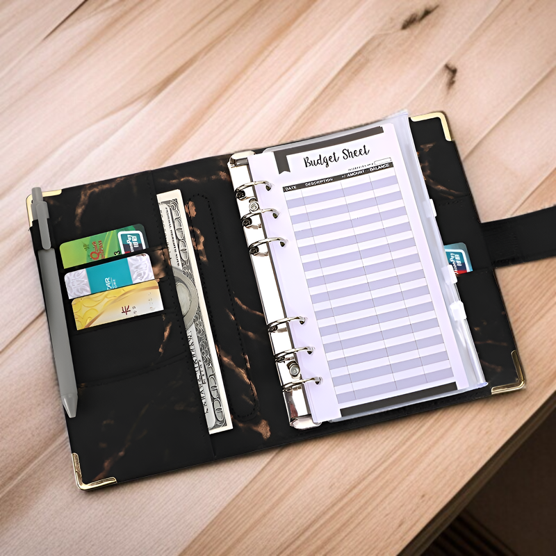 大理石模様A6活頁手帳 PUレザー予算ノート 現貨・高品質記帳本