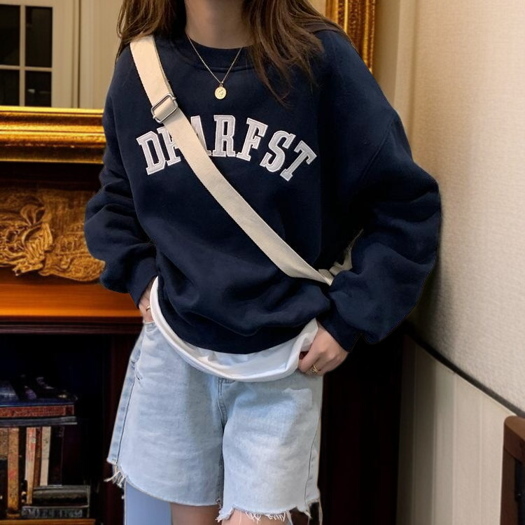 왜소한 사람 꼬마 꼬맹이 맨투맨 여자 라운드넥 기모 도톰 추동 상의 라운드 맨투맨