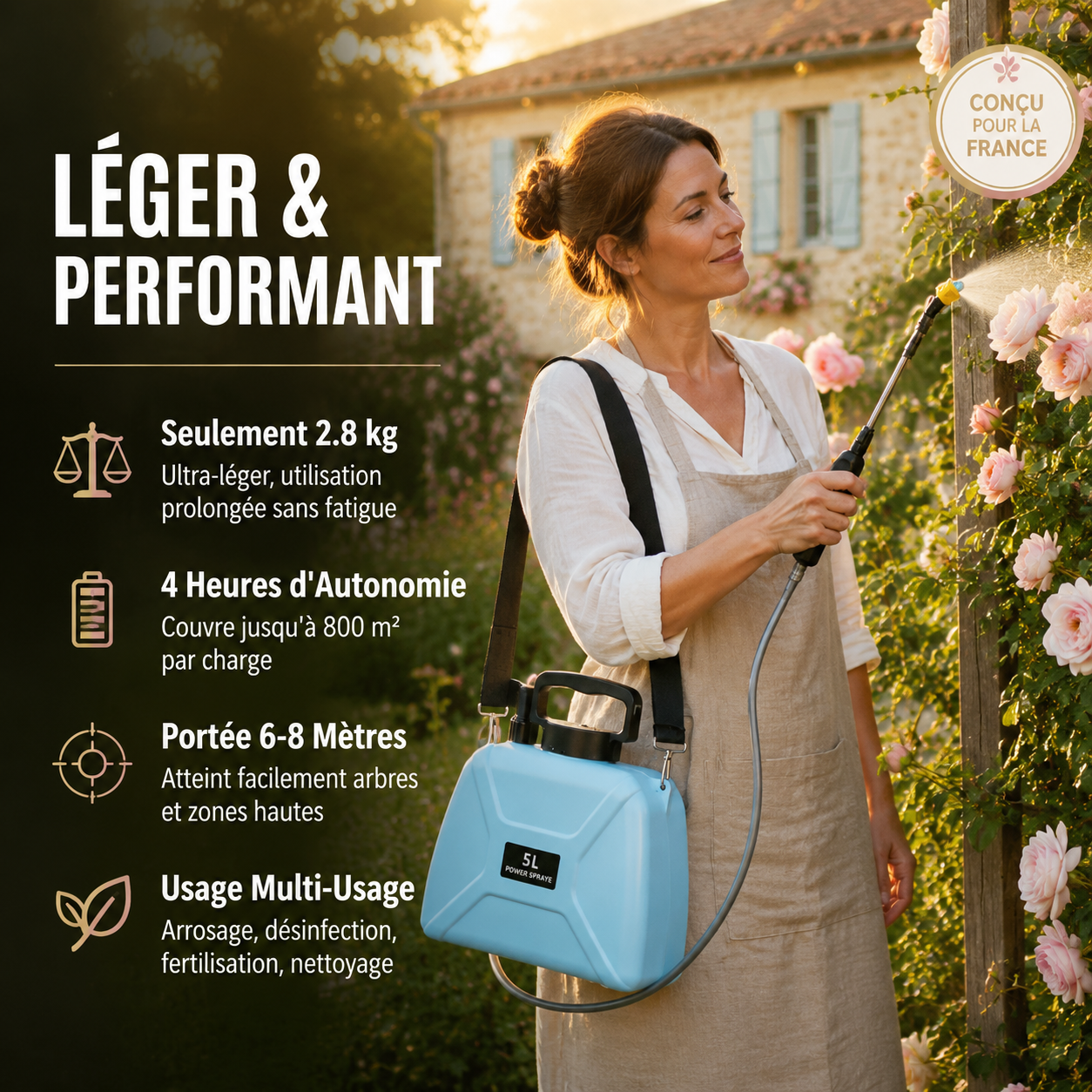 Pulvérisateur électrique multifonction pour arrosage, désinfection et traitement des plantes