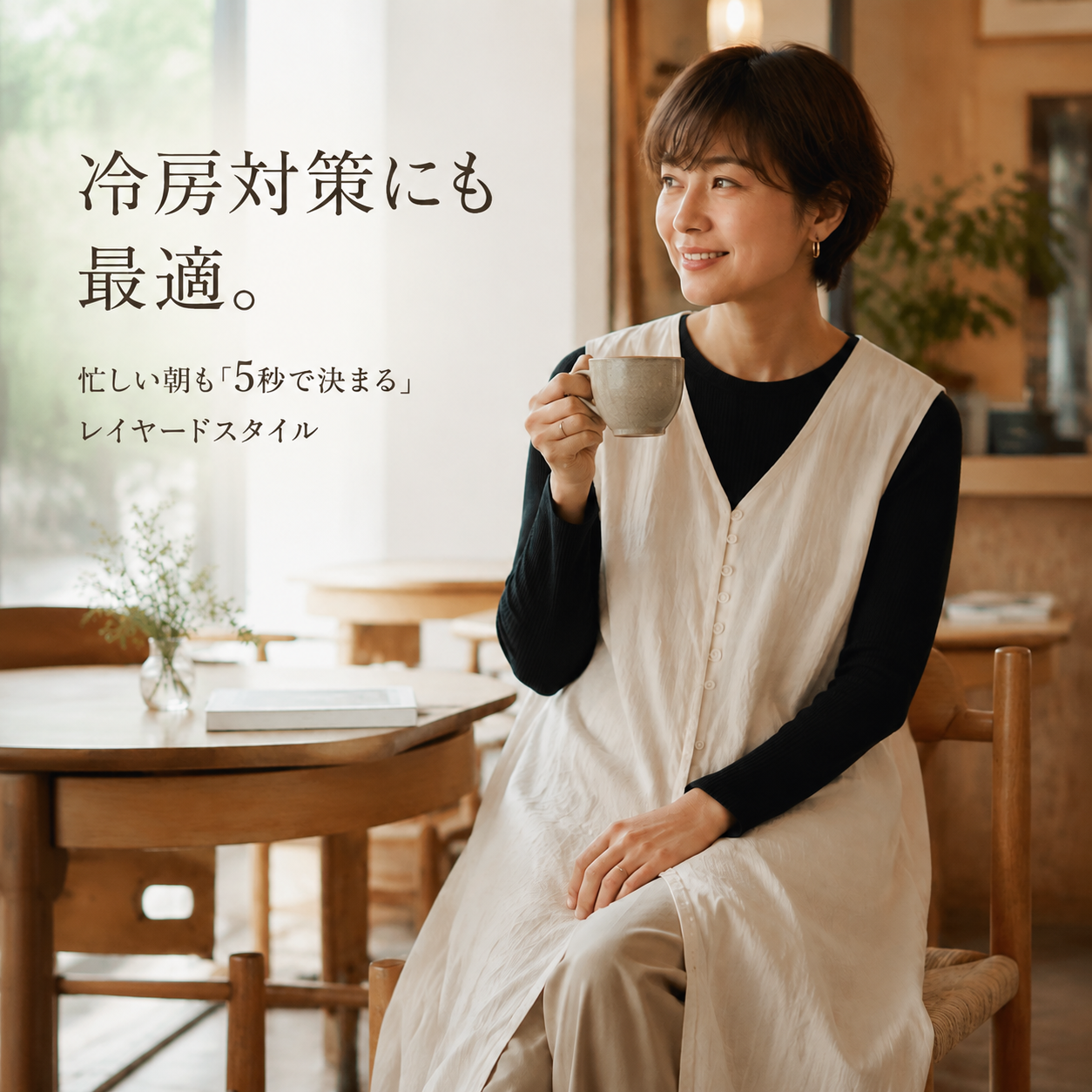 文芸風ウォッシュリネンコットンゆったりベストドレス