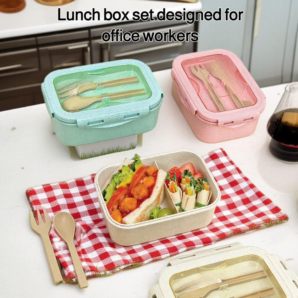 Office worker lunch box with cutlery