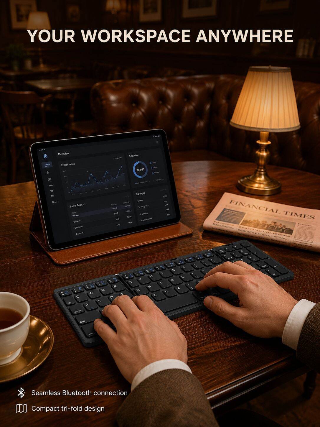 Three-Fold Bluetooth Wireless Portable Keyboard