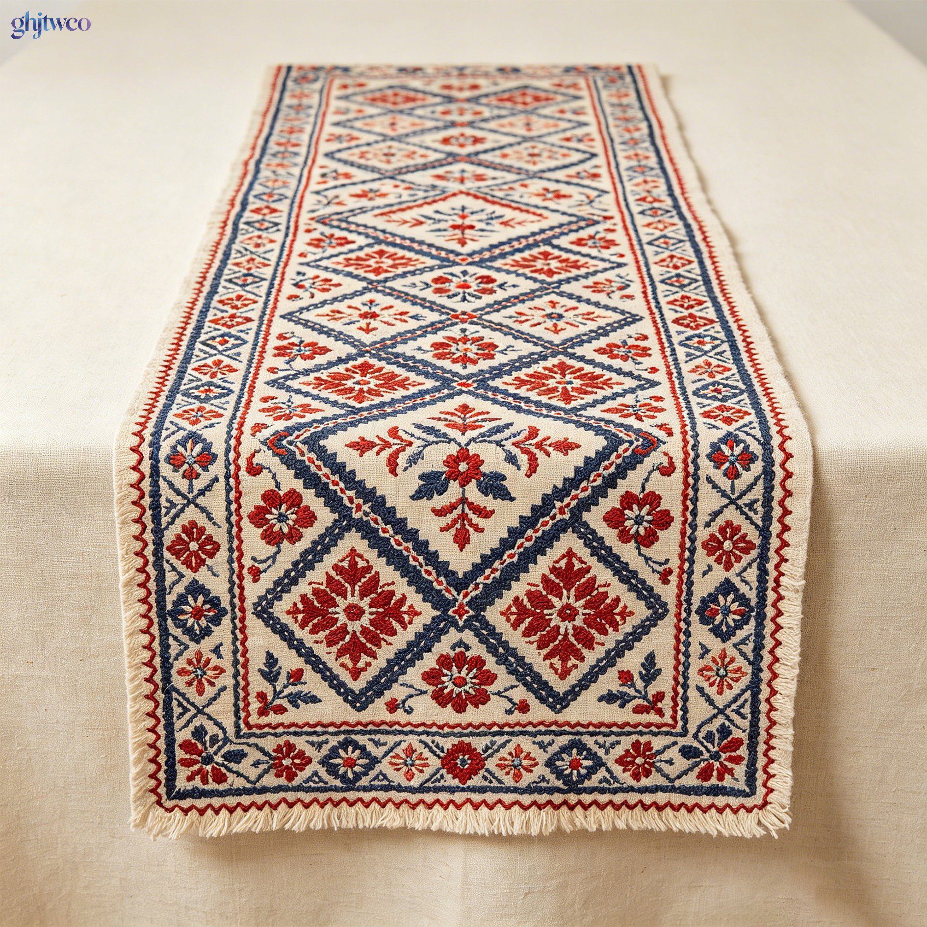 Hand-embroidered table runner