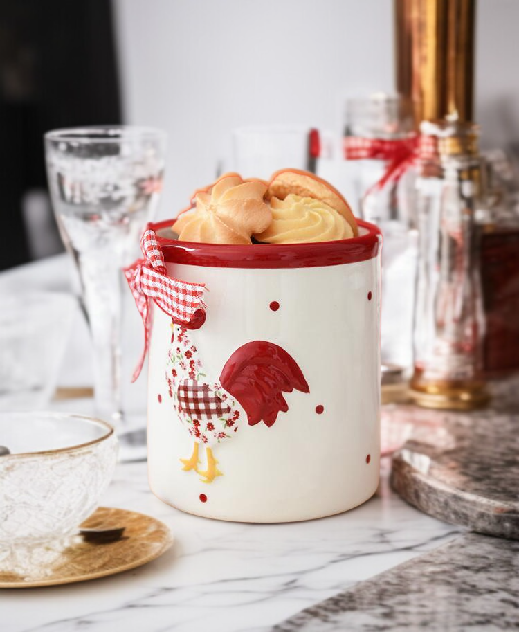 수탉 모양 도자기 수납 탱크 측면 이미지