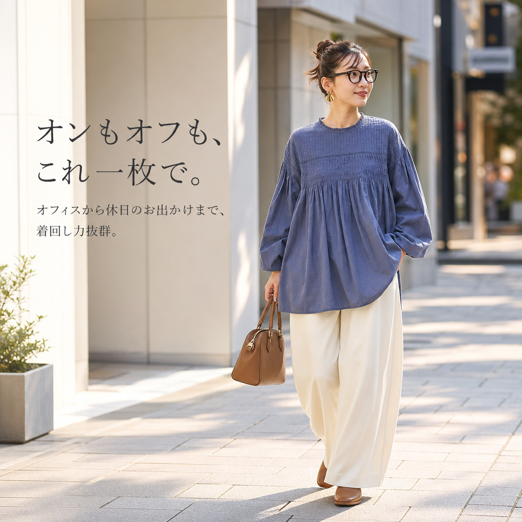 新作コットンギャザールーズ長袖シャツ レディース