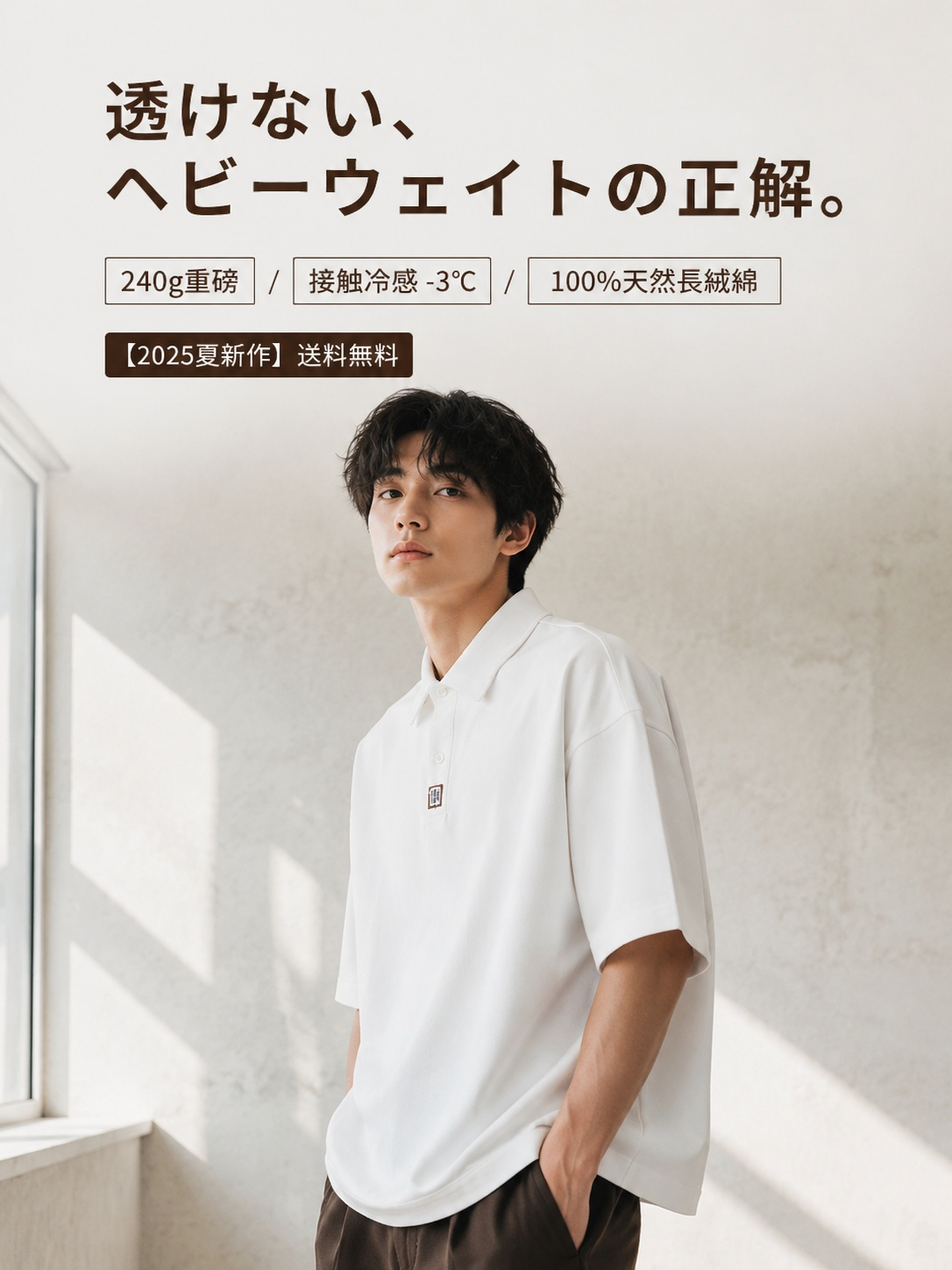 日系ゆったり綿素材メンズ半袖Tシャツ