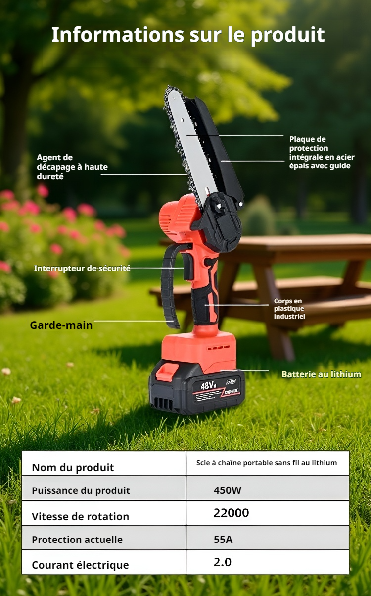 Outil de tronçonnage léger à batterie lithium