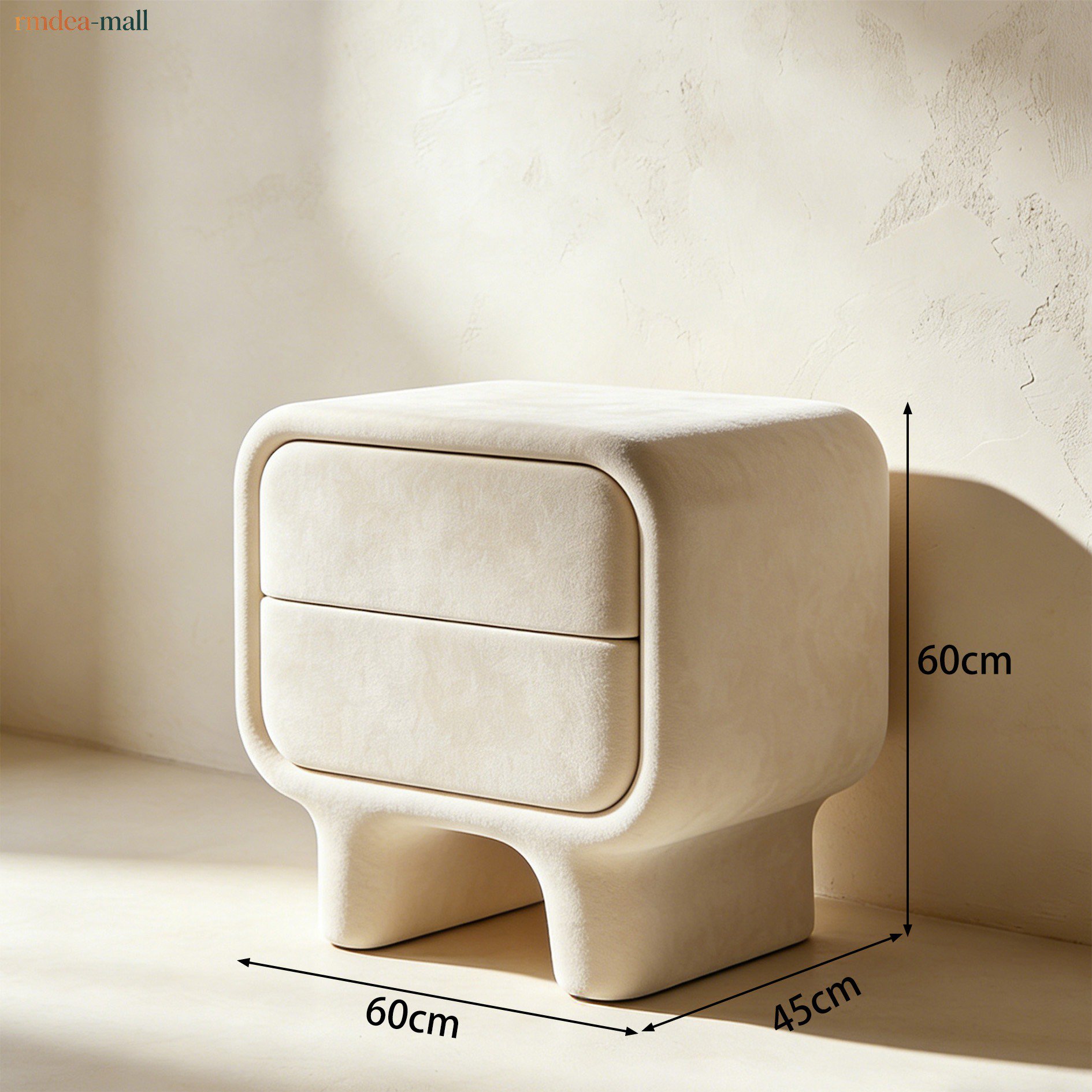 Stylish bedside table next to bed