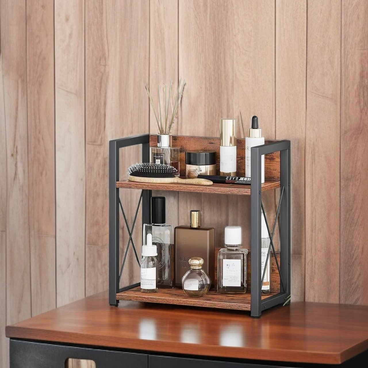 Kitchen Iron Wood Storage Rack Bathroom Organizer