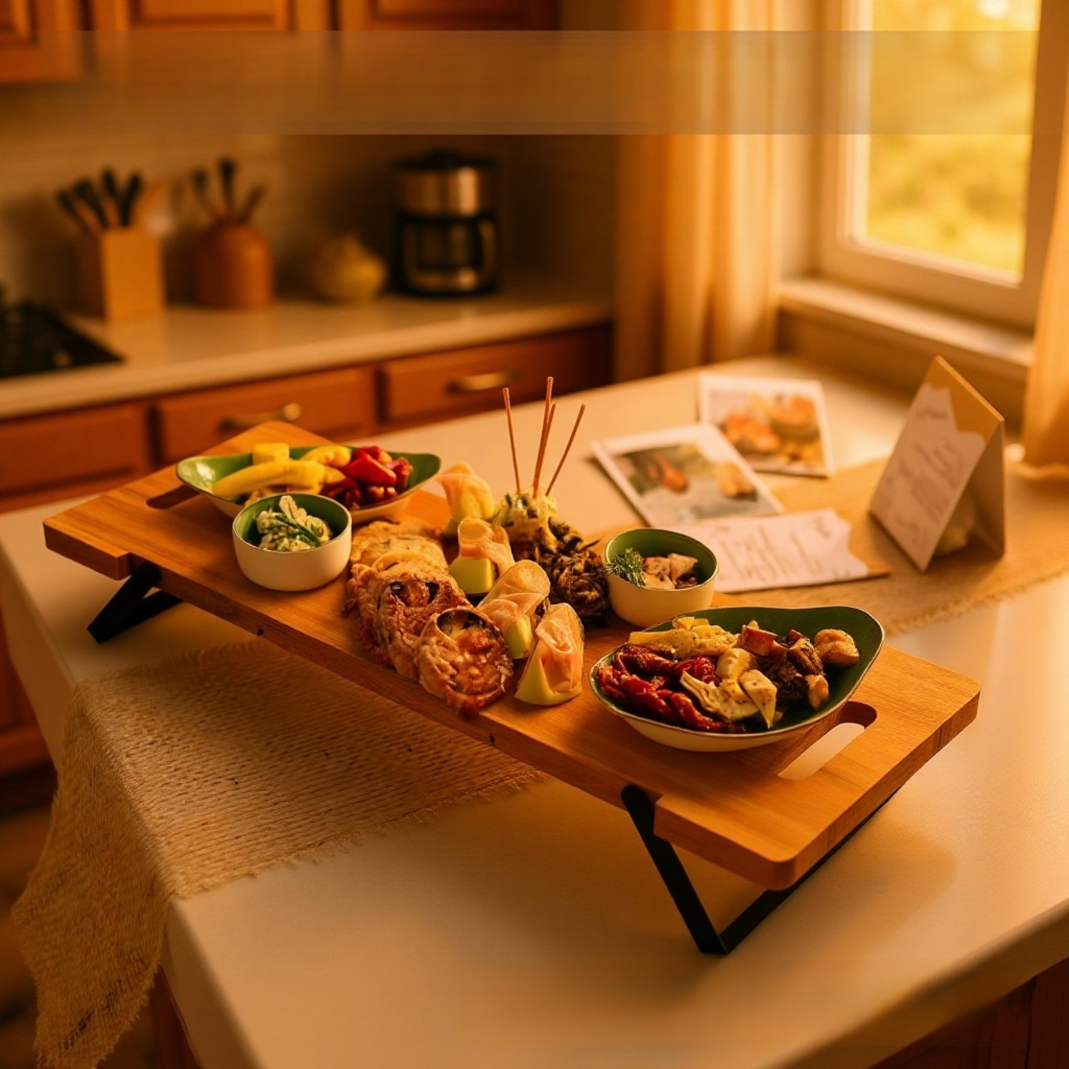 Bandeja de madera para charcutería con asas