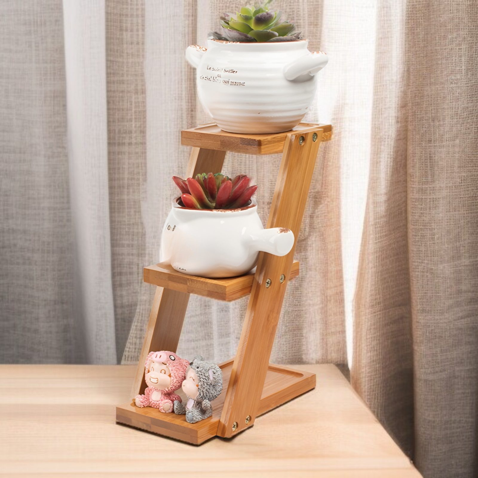 Estante de flores de bambú para escritorio, especial para macetas pequeñas, 25*10*18cm
