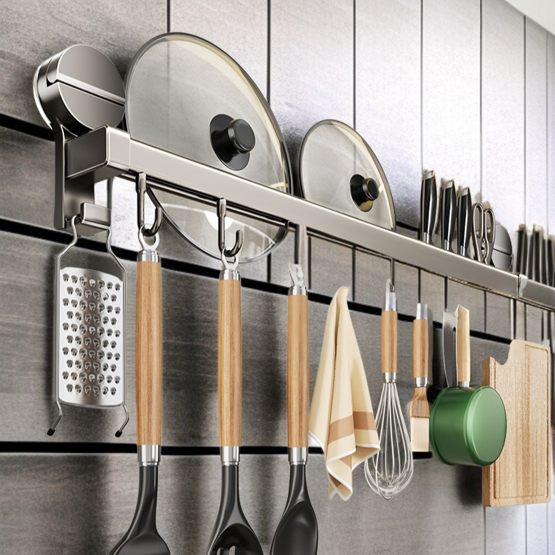 Kitchen multifunctional storage rack Gunmetal gray hanging rod
