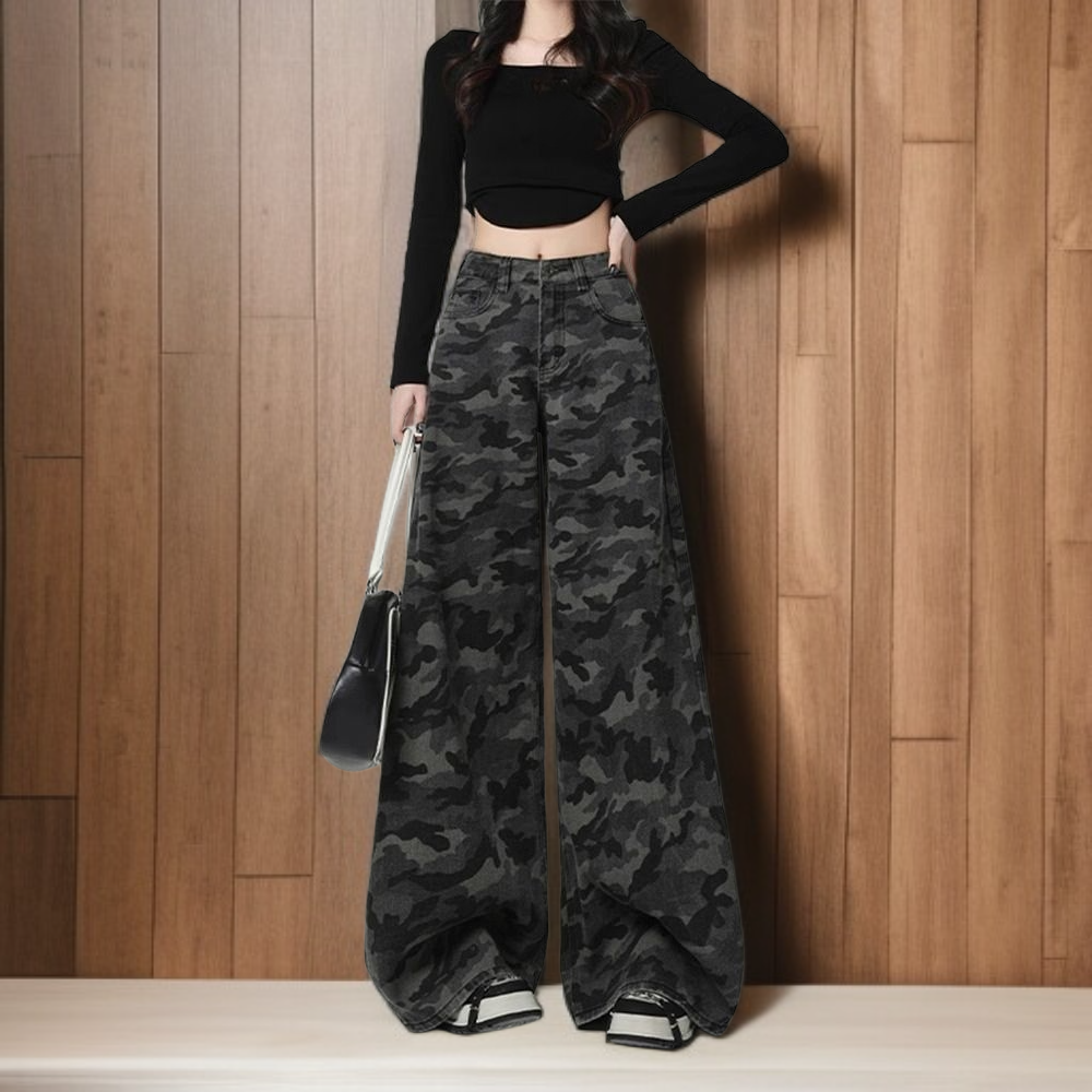 Pantalones vaqueros de mujer estilo americano pierna ancha