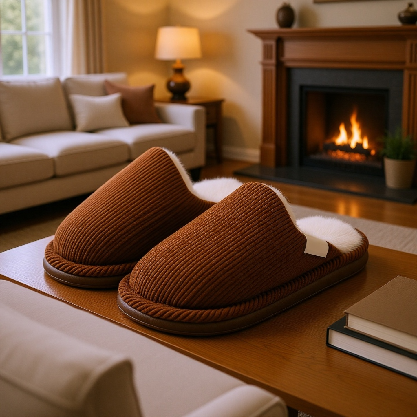 柔らかいコーデュロイ静音滑り止めルームシューズ レディース