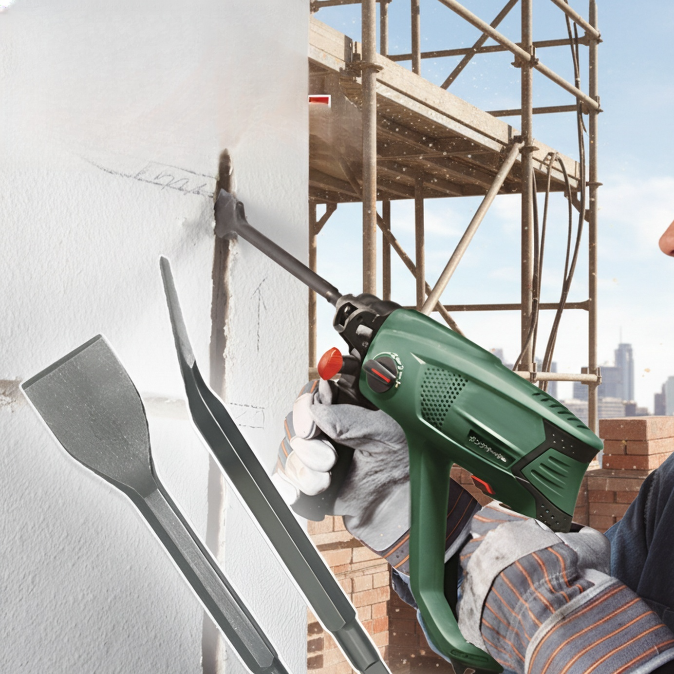 Vue détaillée du marteau électrique à quatre trous