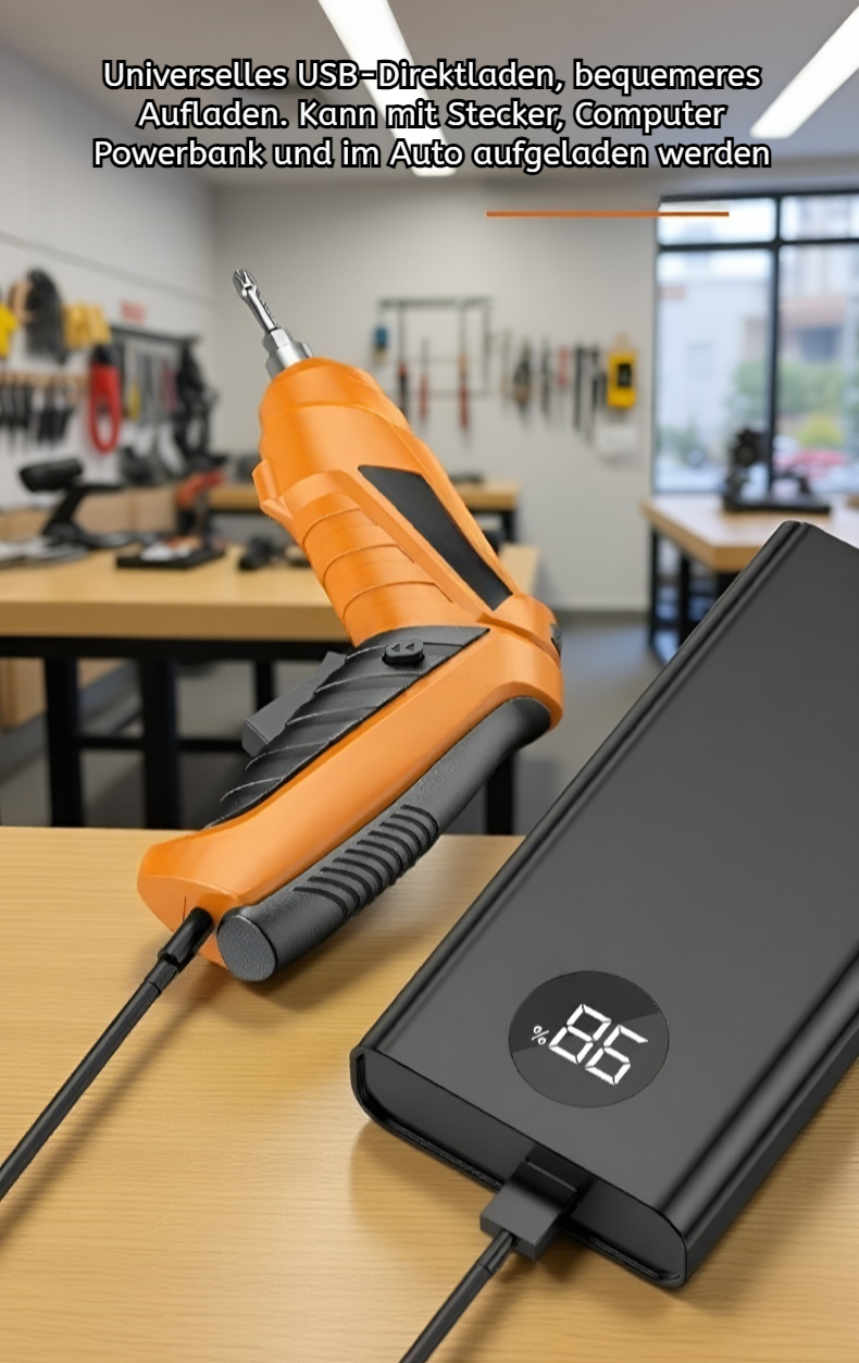 Wiederaufladbarer Akkuschrauber mit verschiedenen Bits