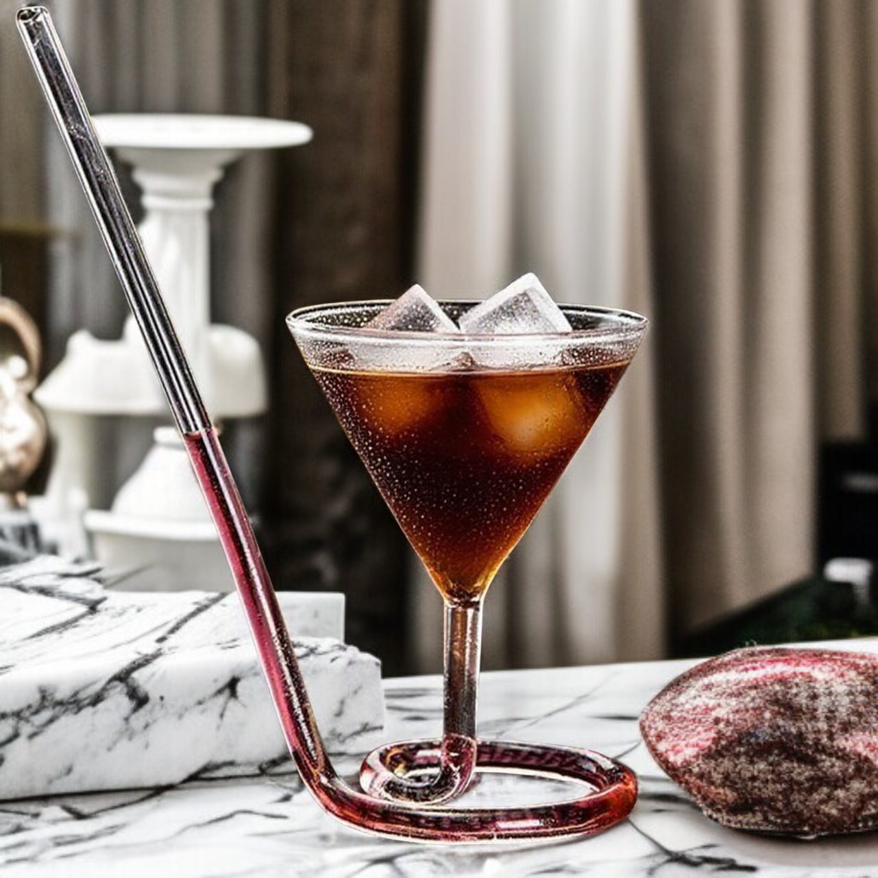 유리 나선 칵테일 빨대 컵