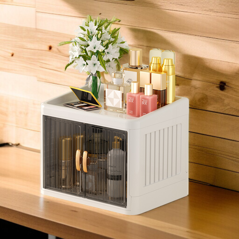 가정용 멀티 화장품 수납함 접이식 더블 도어 수납함 문구 스킨케어 멀티 수납함