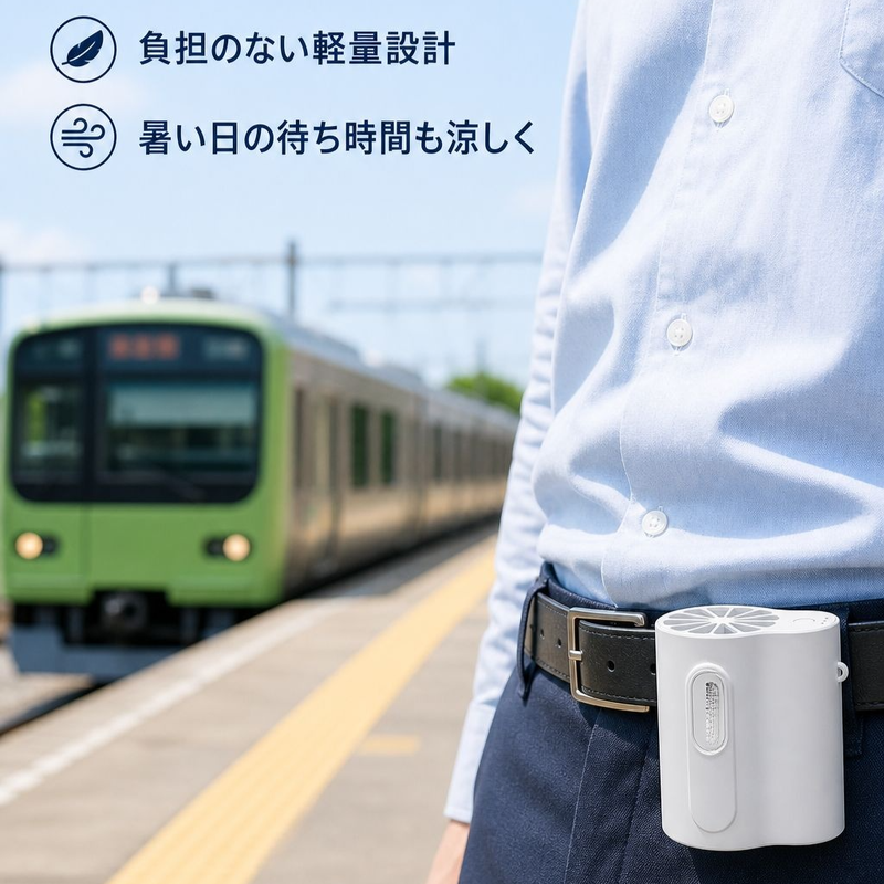 携帯用クリップ付き腰掛けハンズフリー扇風機