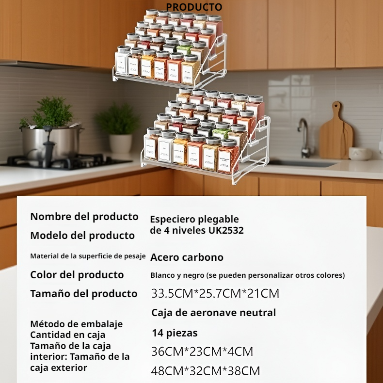Estante plegable de especias para cocina, organizador de varias capas