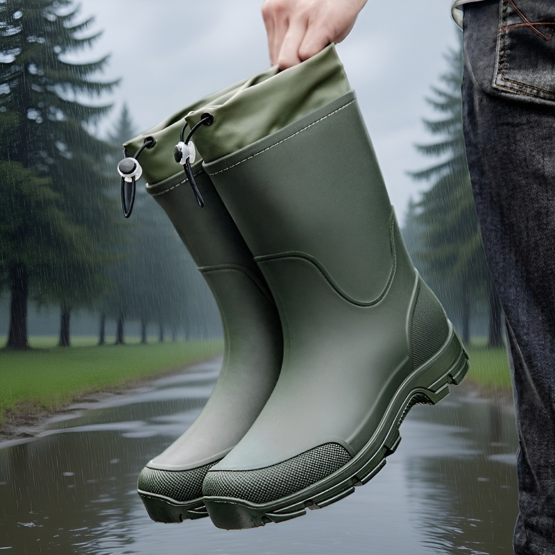 Couple Outdoor Drawstring Anti-slip Waterproof Mid-calf Rain Boots