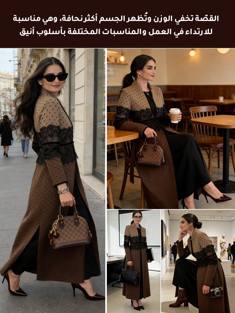فستان معطف نسائي فاخر بتصميم مزيّن بالدانتيل