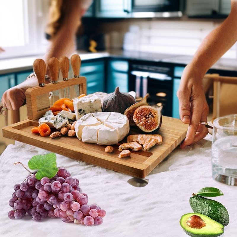 Bamboo cheese board cheese board four-piece set cheese knife four-piece set bread board cutting boar