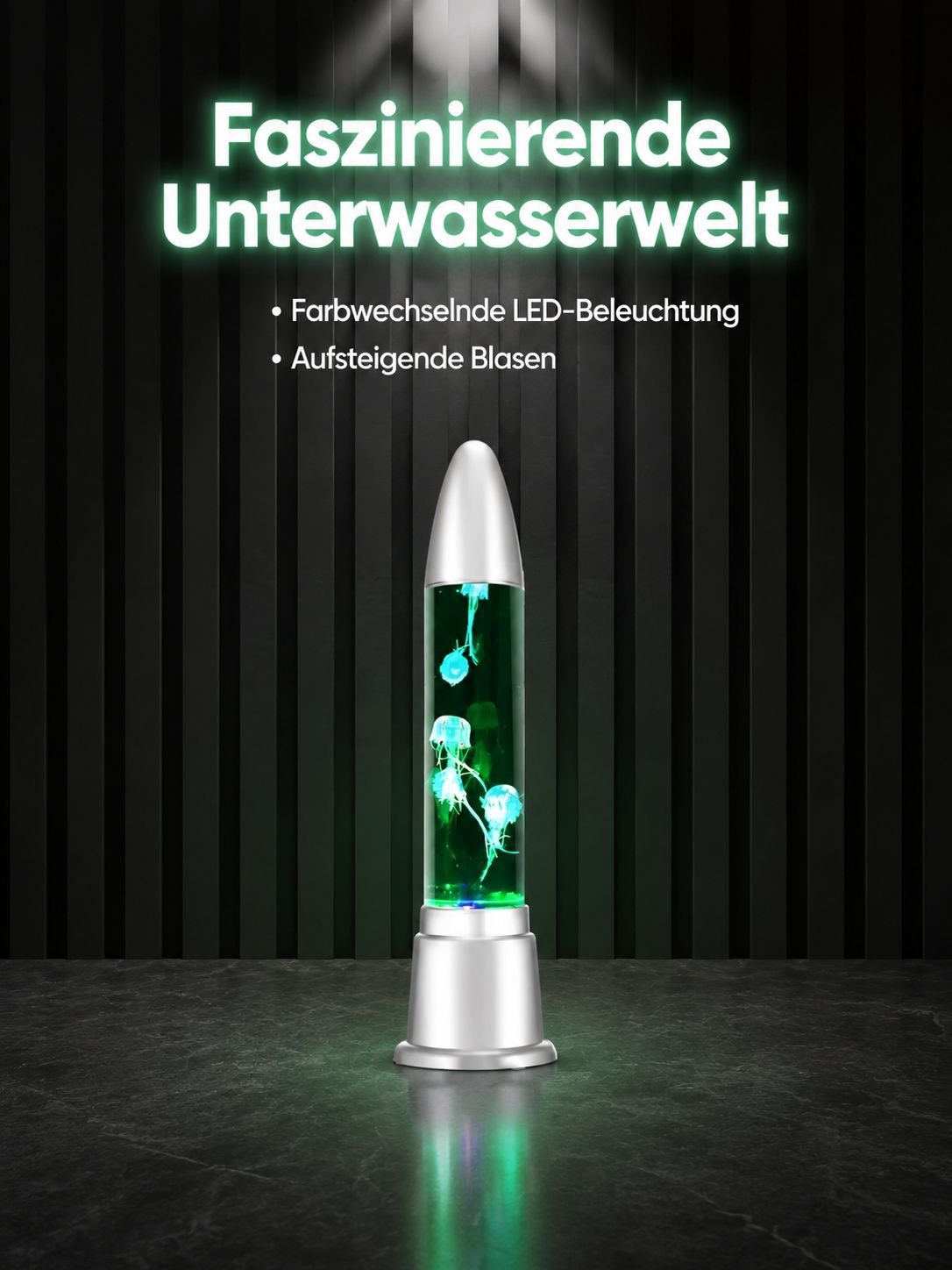 LED Blasen-Säulenlampe mit Farbwechsel und Aquarium-Effekt im Wohnzimmer