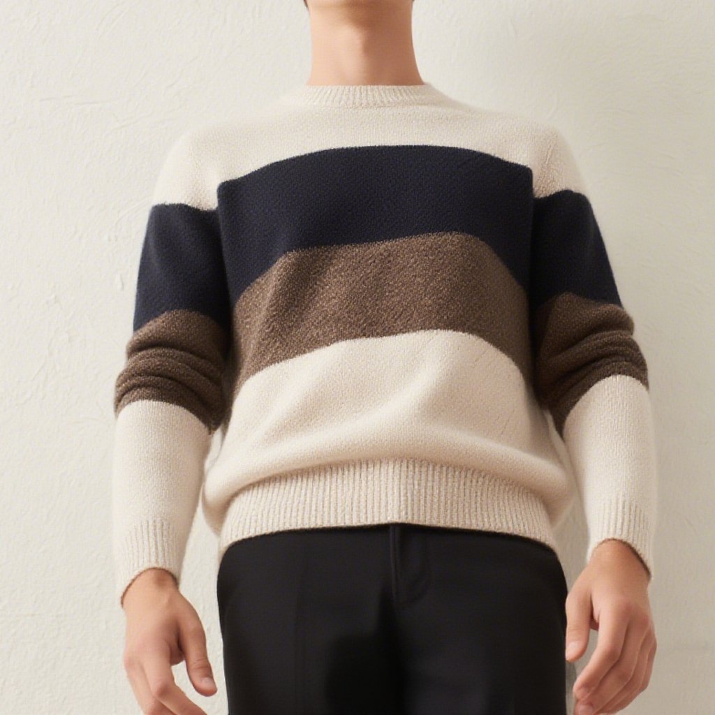 모델이 착용한 남성 캐주얼 스웨터 정면 이미지