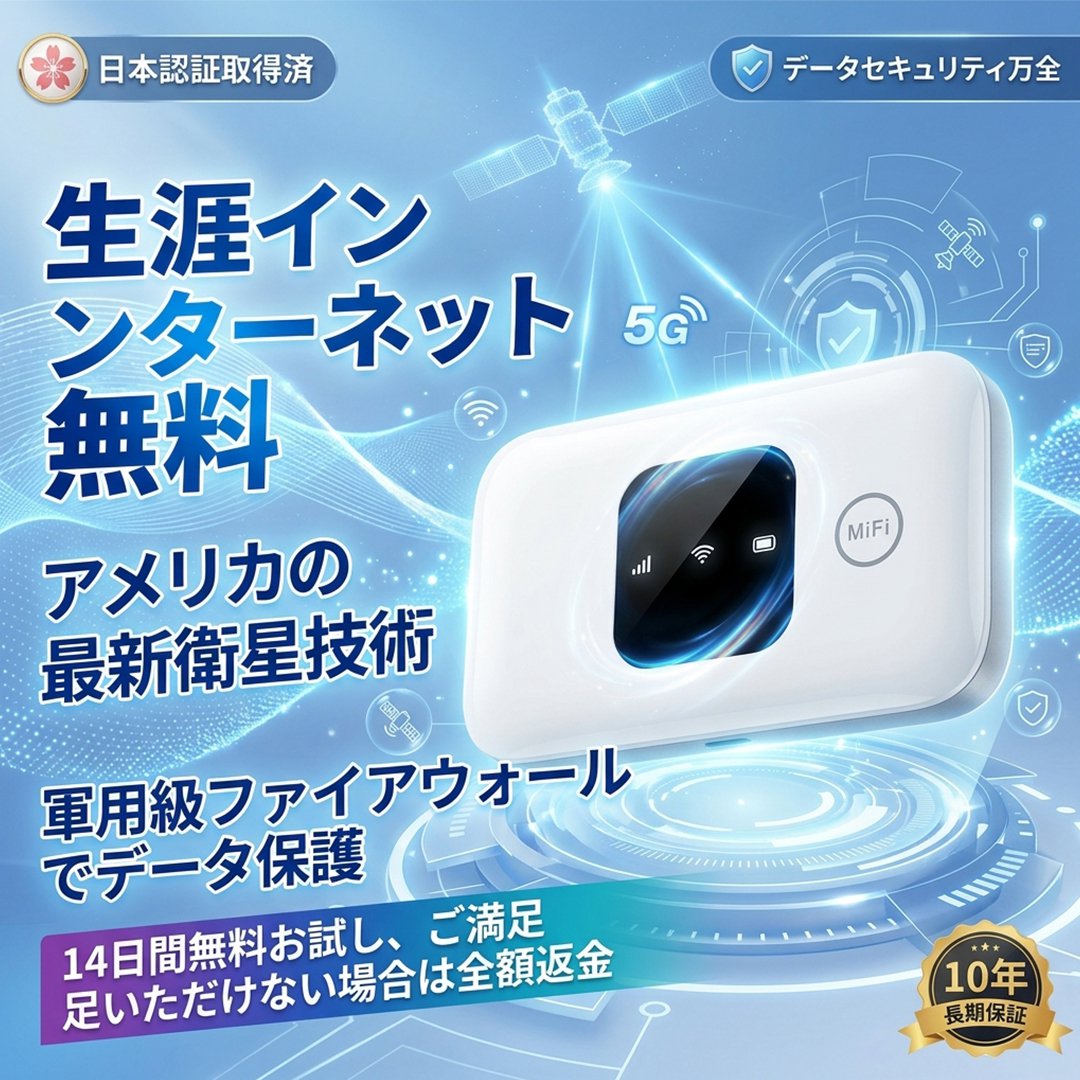 【5G＋高速ネットワーク通信、生涯無料インターネット＋無制限データ通信】史上最安値！先着50名様限定、軍用レベル衛星Wi-Fiがわずか6,280円！