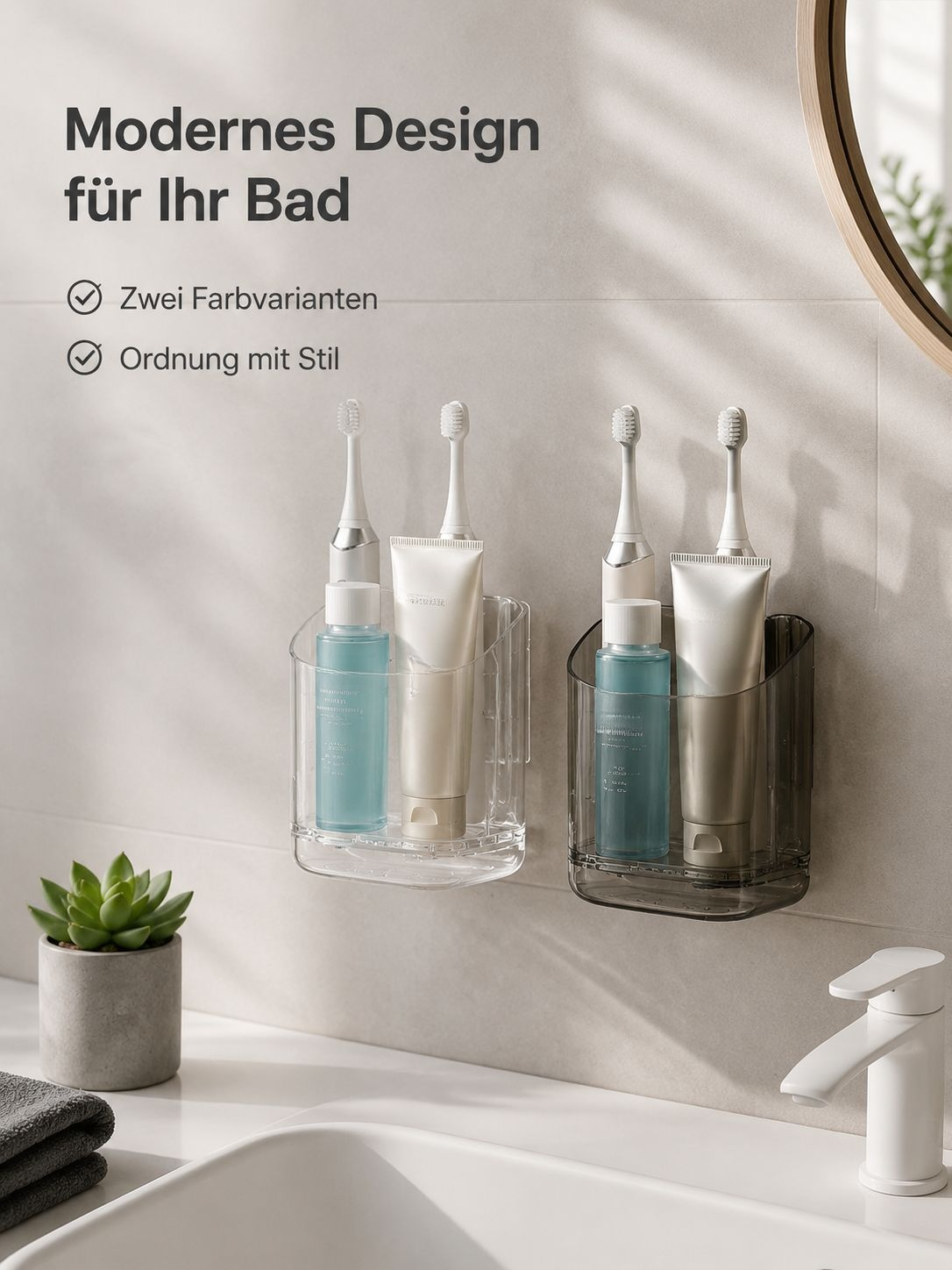 Wandmontierter Zahnbürsten- und Zahnpastahalter ohne Bohren, Badezimmerregal mit Ablage