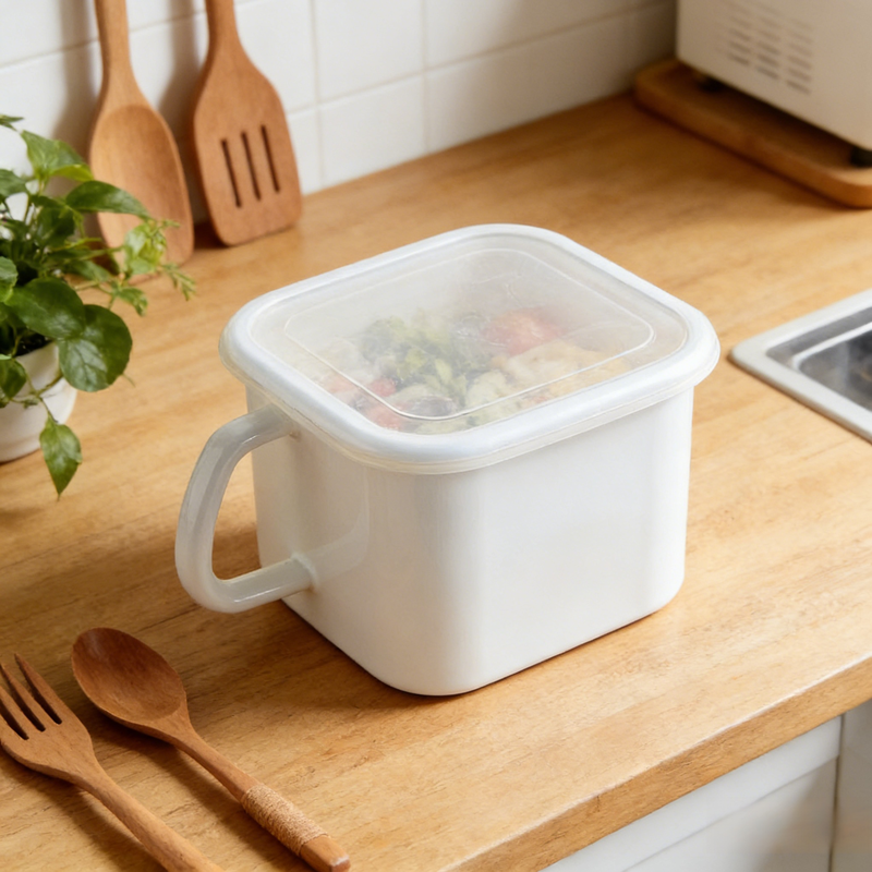 現代之家琺瑯手柄直火烹飪儲物容器白色