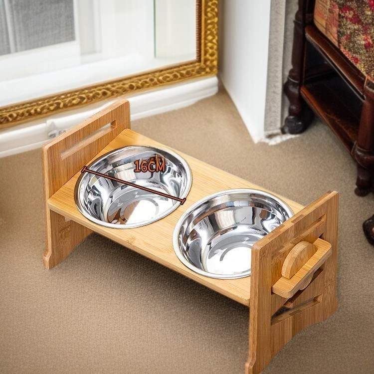 애견용 식탁 스텐 애견 그릇 더블 그릇 피더 대나무 나무 그릇 애견 고양이 그릇
