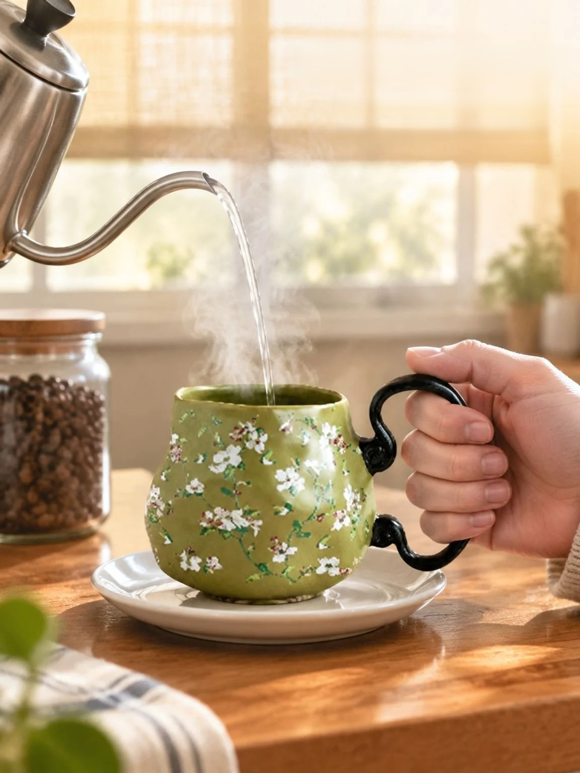 Artisan Ceramic Mug on a wooden table, perfect for coffee or tea lovers
