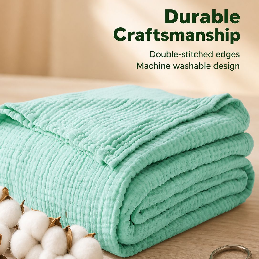 Soft and Lightweight Cotton Gauze Summer Blanket – Adult Towel Blanket and Bath Towel