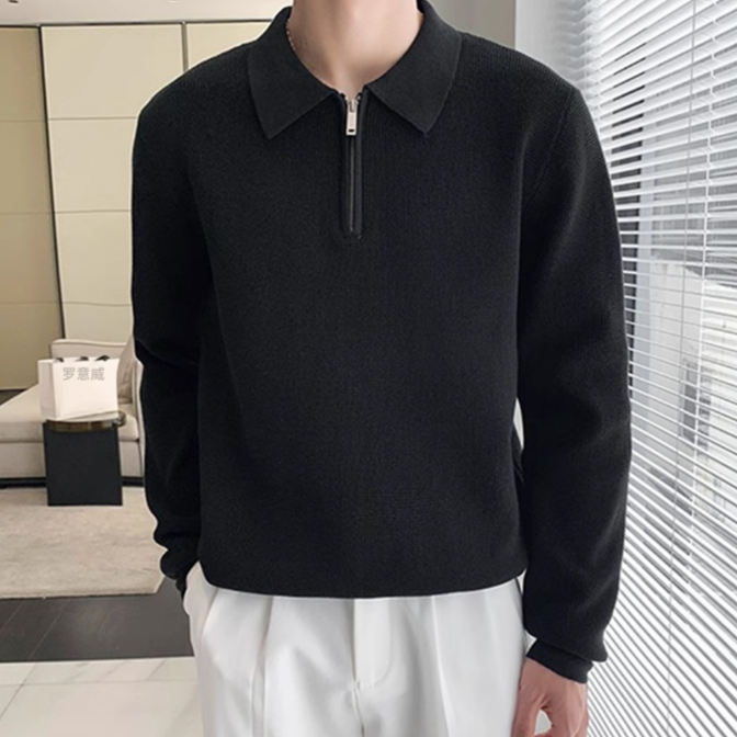 男士時尚半拉鍊開襟衫