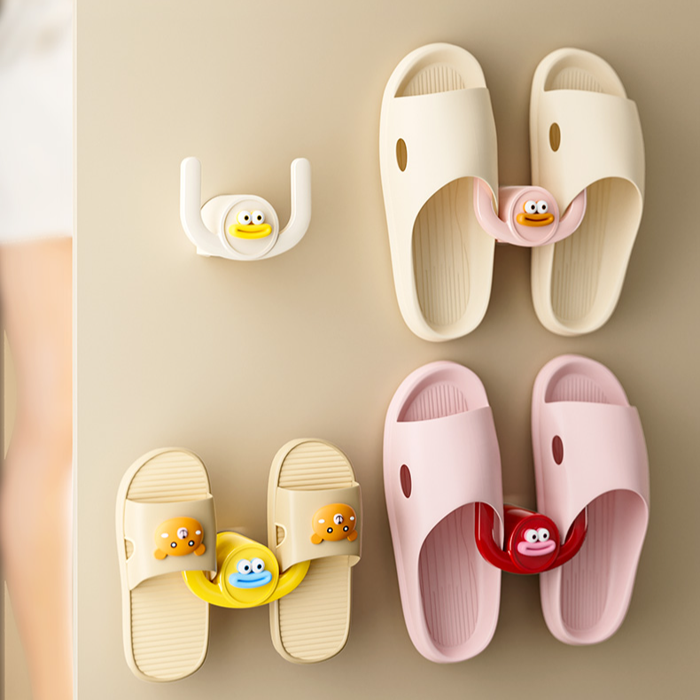 Wall-Mounted Bathroom Slipper Rack, No-Drill Draining Hook Organizer