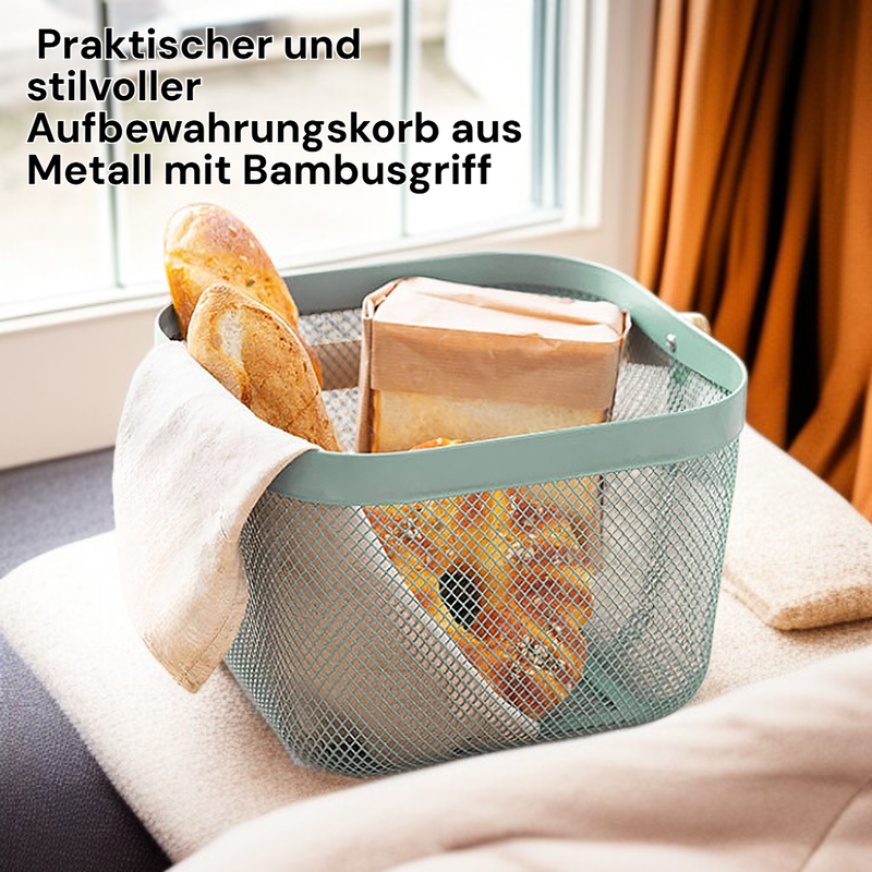 RISATORP Aufbewahrungskorb aus Metall mit Bambusgriff, geeignet für Kaffeekapseln