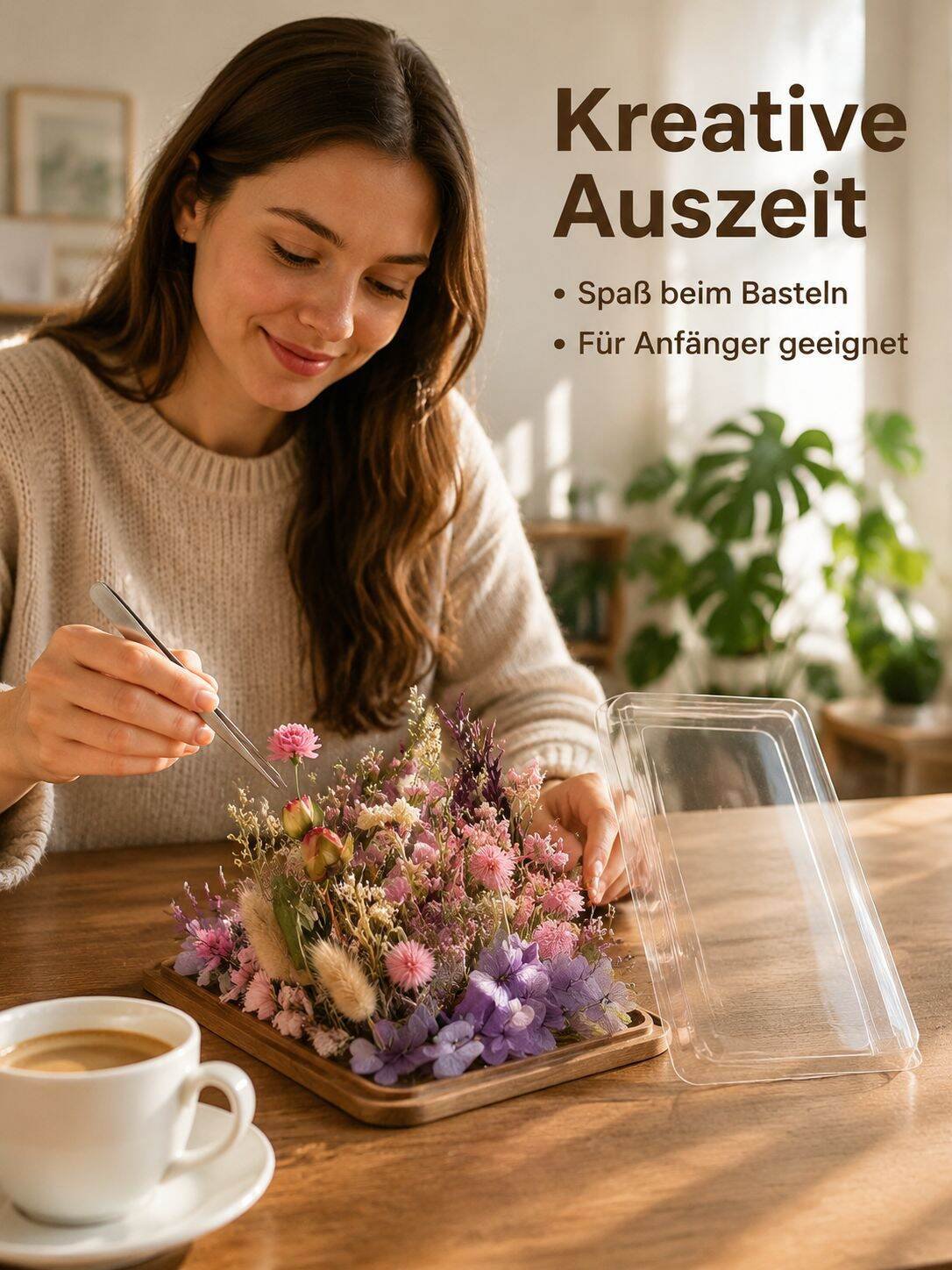 Bastelset mit konservierten Blumen, DIY-Blumenbox aus echten Blumen, Glaskuppel, Deko-Set für Zuhaus