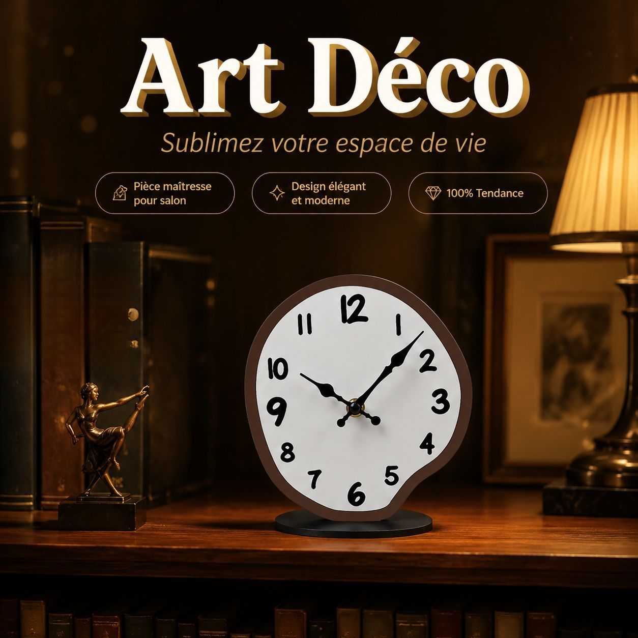 Horloge de bureau décorative en bois style nordique, silencieuse