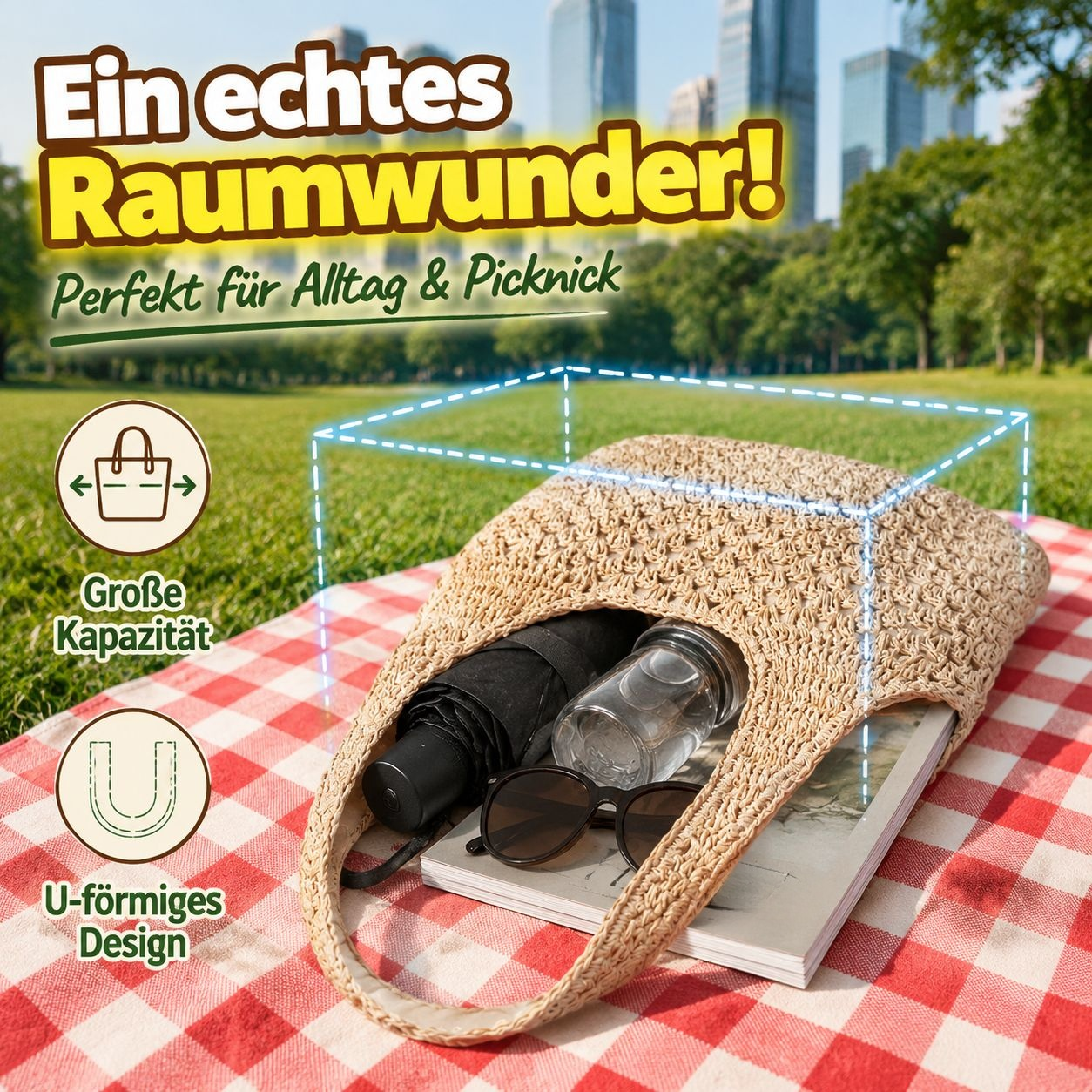 Sommerliche vielseitige Strohumhängetasche, leichte Tasche aus Papierkordel