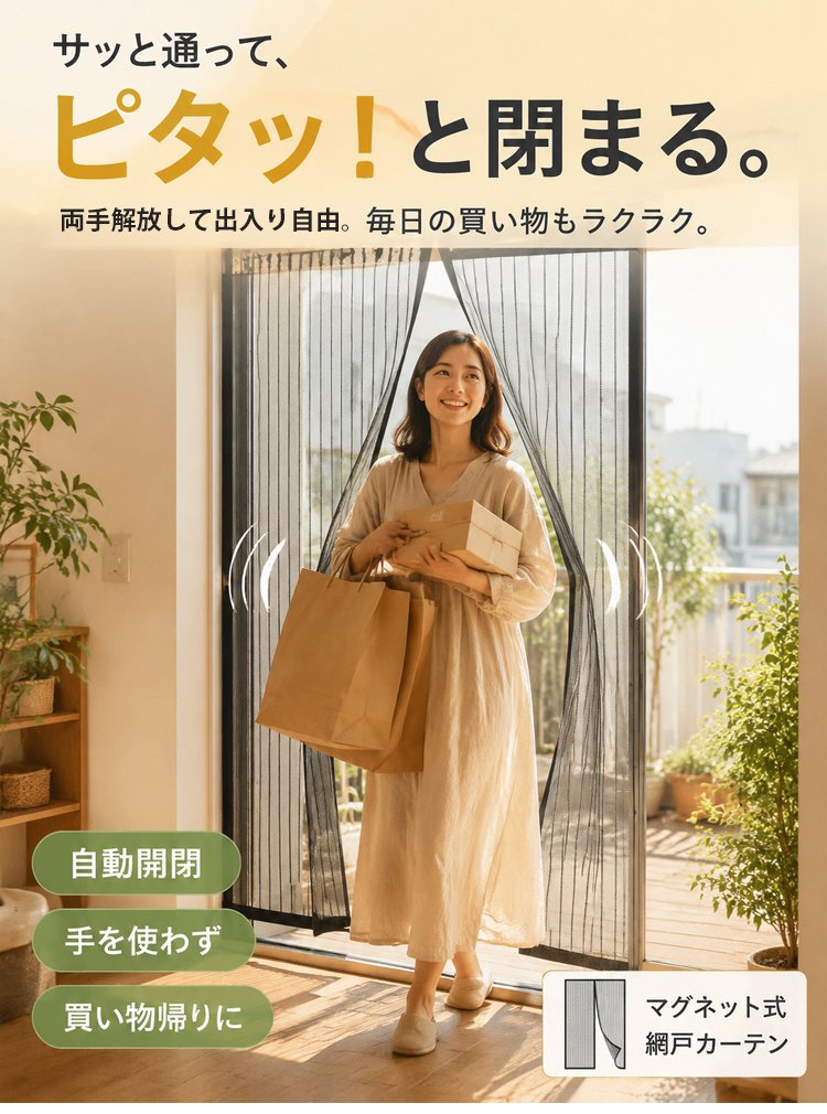 【 穴あけ不要で装着!】自動開閉マグネット式カーテン網戸 - detail 24
