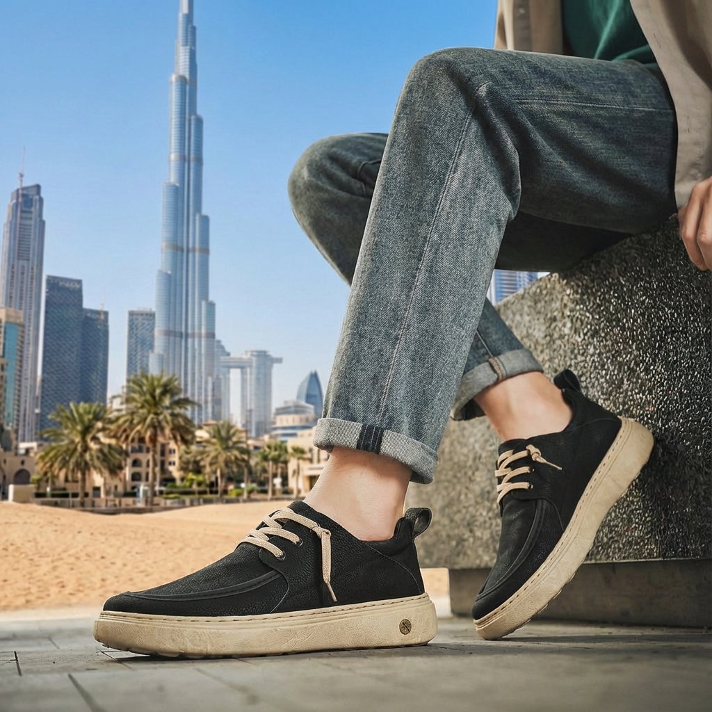 حذاء كاجوال رياضي مع علوي جلدي بأسلوب بسيط للرجال