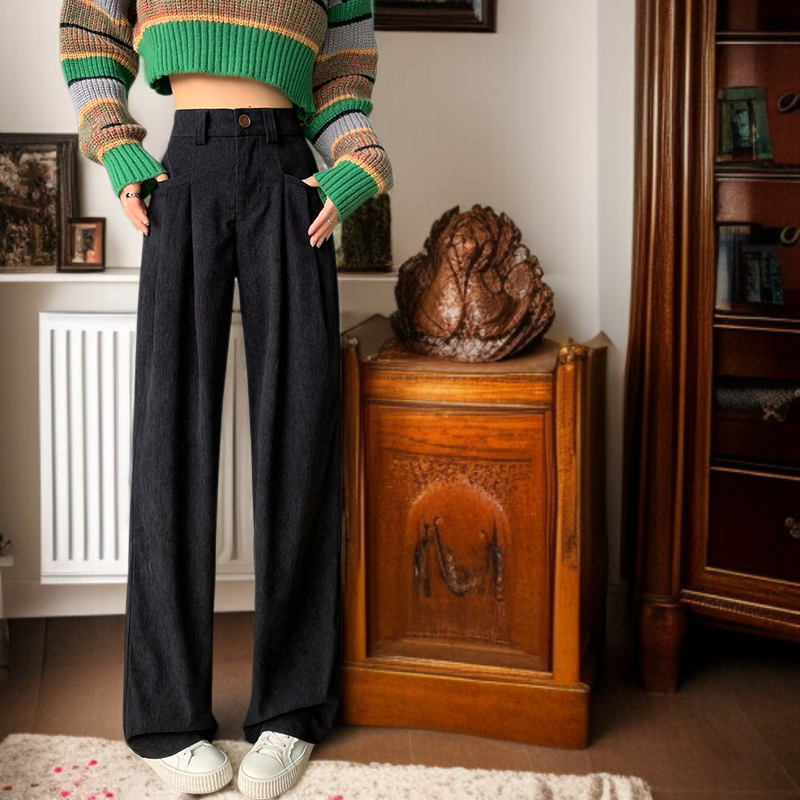 ワイドパンツ レディース 厚手 コーデュロイ ドラッグパンツ ハイウエスト ストレート ラッド カジュアルパンツ ブラウン ワイドパンツ レディース シェニール織 パッド付き カジュアルパンツ