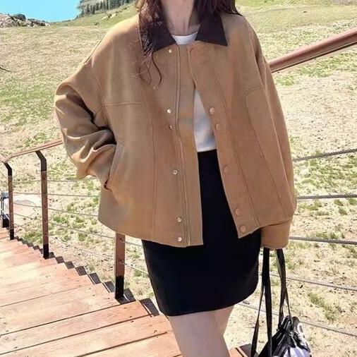 Short retro suede jacket in vibrant candy colors