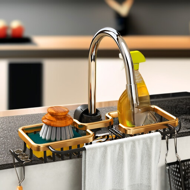 골드 스페이스 알루미늄 싱크 주방 수납 바구니 선반