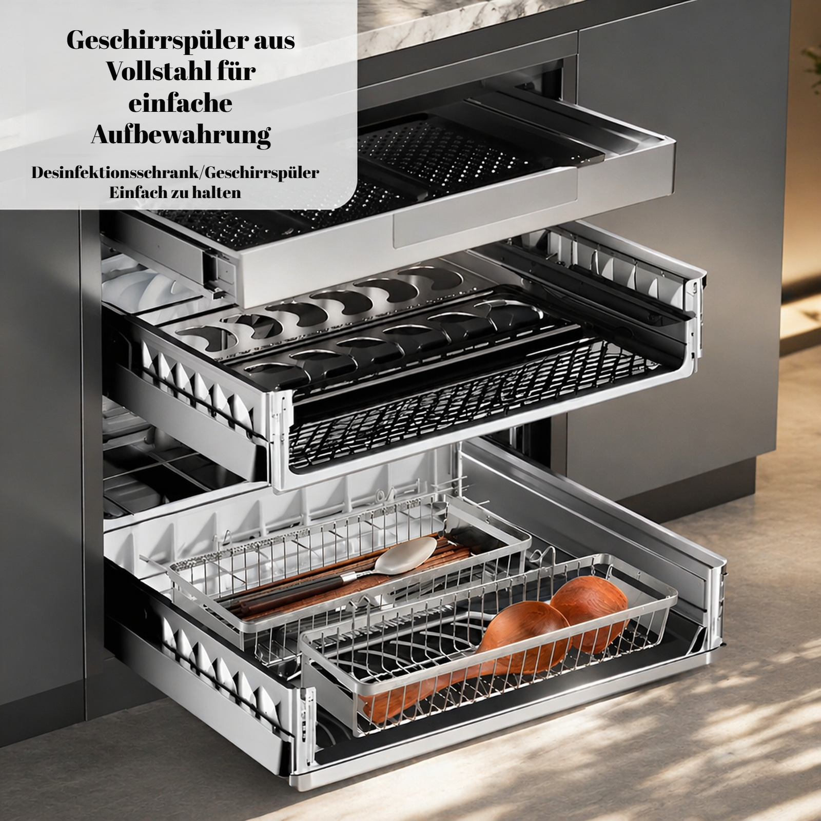 Küchen-Besteckhalter aus 304 Edelstahl, Aufbewahrungskorb für Essstäbchen, Messer und Gabel