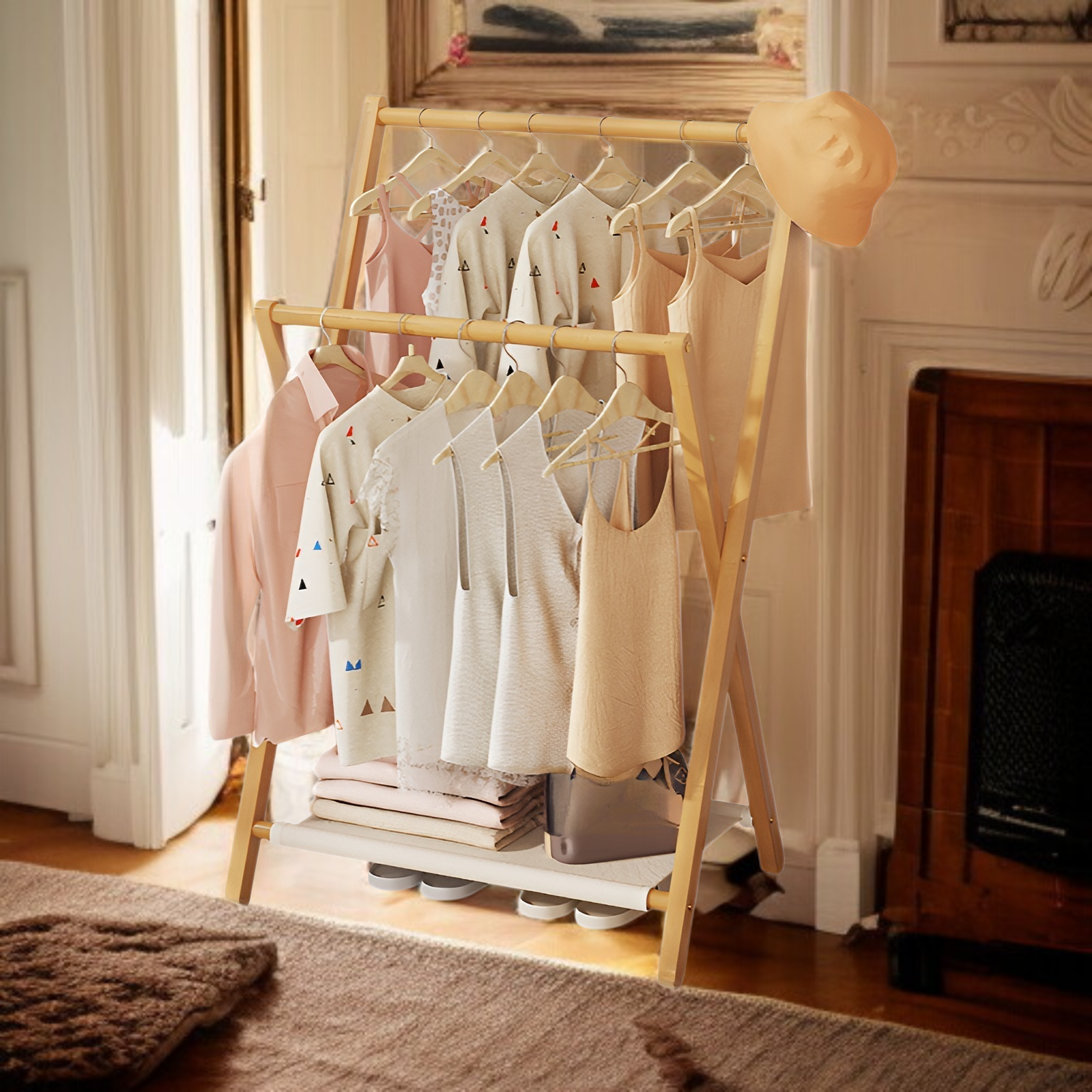 Bamboo folding indoor clothes rack/clothes hanger, simple clothes hanger, natural material, odorless