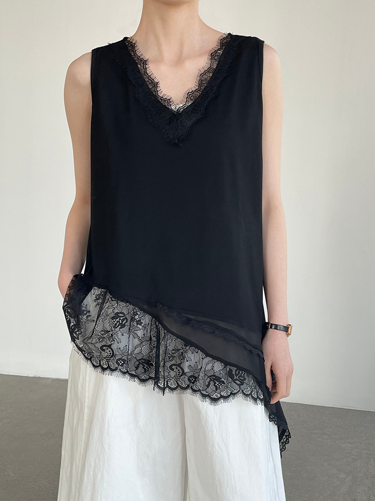 NEW！アシンメトリー ノースリーブ レースキャミソール